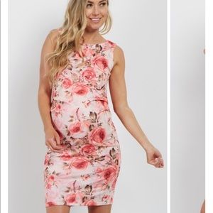 Pink Blush Peach Fitted Maternity Dress
